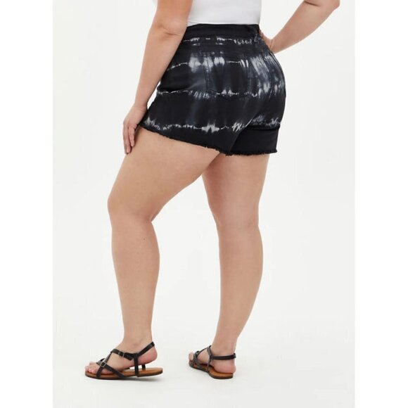 TORRID Tie-Dye DENIM Size 22 Midi SHORTS High Rise STRETCH Black FRINGE Jean - Picture 11 of 11